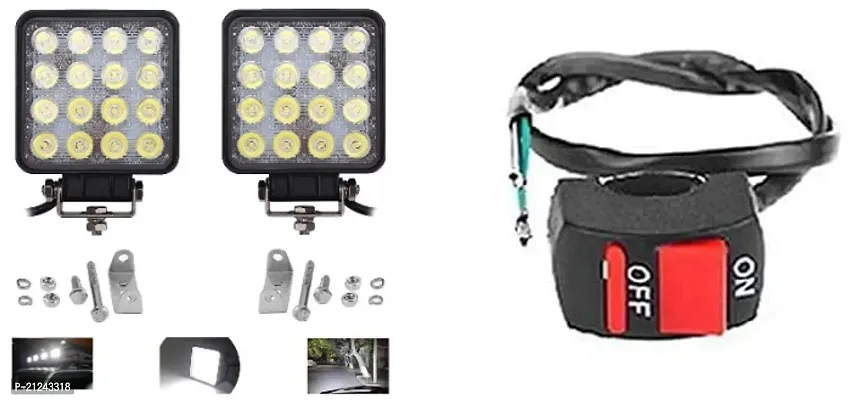Combo of Fog Light 16 LED Car Bike Headlight Lamp With Wire Switch 1pc
