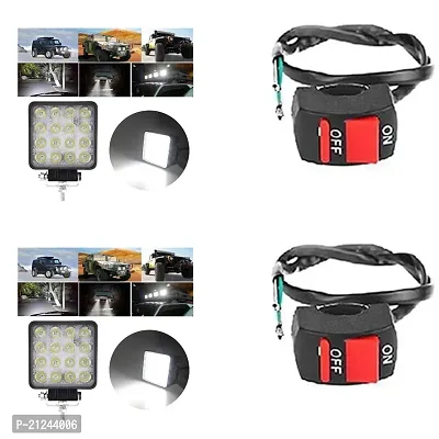Combo of Fog Light 16 LED Car Bike Headlight Lamp With Wire Switch 2pc-thumb0