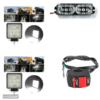 Combo of Fog Light 16 LED Police Light Red Blue Car Bike Headlight Lamp With Wire Switch 1pc