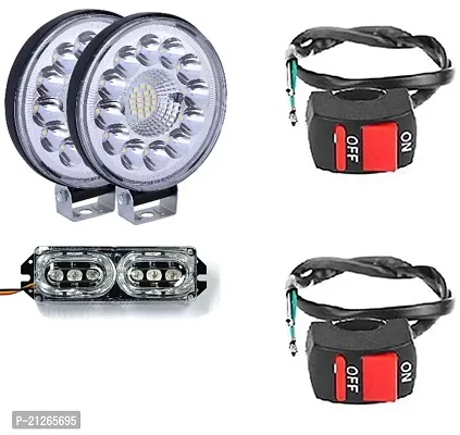 Combo of Fog Light 33 LED Police Light Red Blue Car Bike Headlight Lamp With Wire Switch 2pc-thumb0