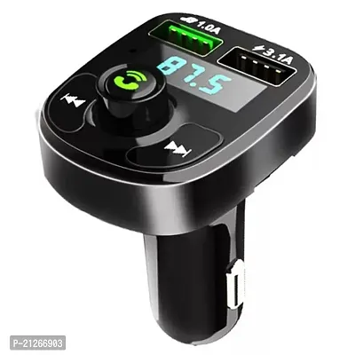 Car X8 Fm Modulator Transmitter Hand Free Kit Dual USB C Interface Wireless Qc3.0 Car Fast Charger Car MP3 Player USB, BT 5.0 (Pack of - 1)-thumb0