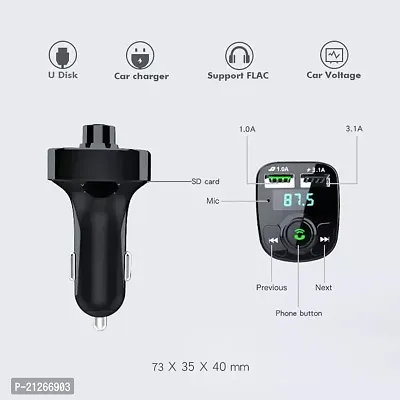 Car X8 Fm Modulator Transmitter Hand Free Kit Dual USB C Interface Wireless Qc3.0 Car Fast Charger Car MP3 Player USB, BT 5.0 (Pack of - 1)-thumb2