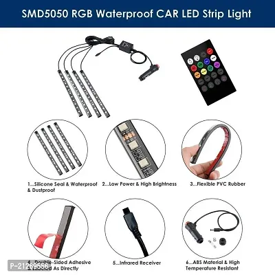 Bluetooth App Controlled 48 Atmosphere Light Multicolour Music Car Strip Lamp for Car Interior (12 LED)-thumb3