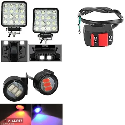Combo of Fog Light 16 LED Strobe Light Red Blue Car Bike Headlight Lamp With Wire Switch 1pc