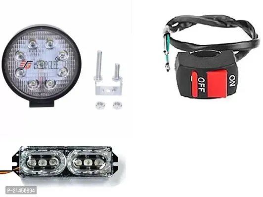 Combo of Fog Light 9 LED Police Light Red Blue Car Bike Headlight Lamp With Wire Switch 1pc-thumb0