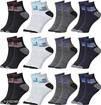 12 Pairs Pure Cotton  Soft Sports Socks Pack of 12 with Full Elastane Flat High Ankle Socks for Men-thumb0