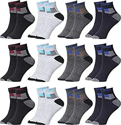 12 Pairs Pure Soft Sports Socks Pack of 12 with Full Elastane Flat High Ankle Socks for Men