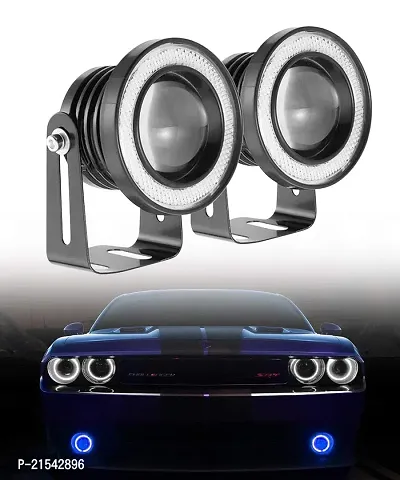 High Power LED Fog Light Projector Cob with Angel Eye Ring for Cars (Multicolor), Set of 2