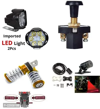 Combo Fog Light 6 led 2pc FootRest 1 Pair Bike Red Lesser Light 1 Pc With Push Pull Switch 1pc-thumb0