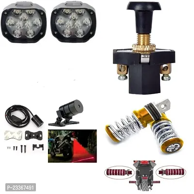 Combo Fog Light 9 led 2pc FootRest 1 Pair Bike Red Lesser Light 1 Pc With Push Pull Switch 1pc