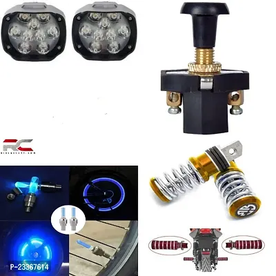 Combo Fog Light 9 led 2pc FootRest 1 Pair Bike Tyre Light 1 Pc With Push Pull Switch 1pc