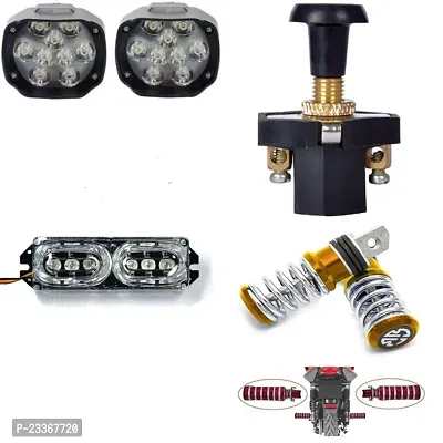 Combo Fog Light 9 led 2pc FootRest 1 Pair Bike Police Flasher Light 1 Pc With Push Pull Switch 1pc