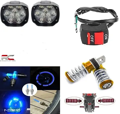 Combo Fog Light 9 led 2pc FootRest 1 Pair Bike Tyre Light 1 Pc With Wire Switch 1pc