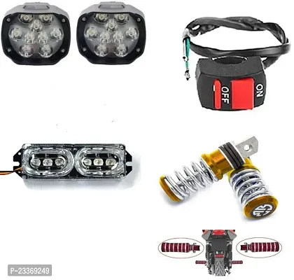 Combo Fog Light 9 led 2pc FootRest 1 Pair Bike Police Flasher Light 1 Pc With Wire Switch 1pc