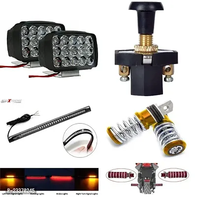 Combo Fog Light 15 led 2pc FootRest 1 Pair Bike Strip Brake Light 1 Pc With Push Pull Switch 1pc