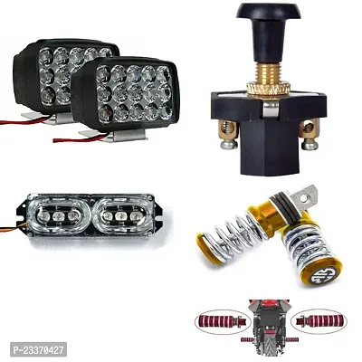 Combo Fog Light 15 led 2pc FootRest 1 Pair Bike Police Flasher Light 1 Pc With Push Pull Switch 1pc