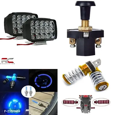 Combo Fog Light 15 led 2pc FootRest 1 Pair Bike Tyre Light 1 Pc With Push Pull Switch 1pc