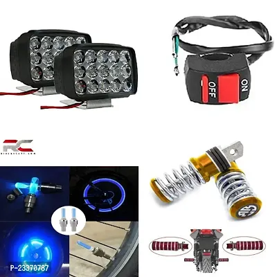Combo Fog Light 15 led 2pc FootRest 1 Pair Bike Tyre Light 1 Pc With Wire Switch 1pc