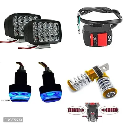 Combo Fog Light 15 led 2pc FootRest 1 Pair Bike Handle Light 1 Pc With Wire Switch 1pc