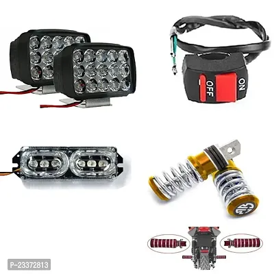 Combo Fog Light 15 led 2pc FootRest 1 Pair Bike Police Flasher Light 1 Pc With Wire Switch 1pc