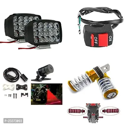 Combo Fog Light 15 led 2pc FootRest 1 Pair Bike Red Lesser Light 1 Pc With Wire Switch 1pc