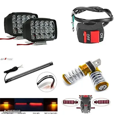 Combo Fog Light 15 led 2pc FootRest 1 Pair Bike Strip Brake Light 1 Pc With Wire Switch 1pc-thumb0