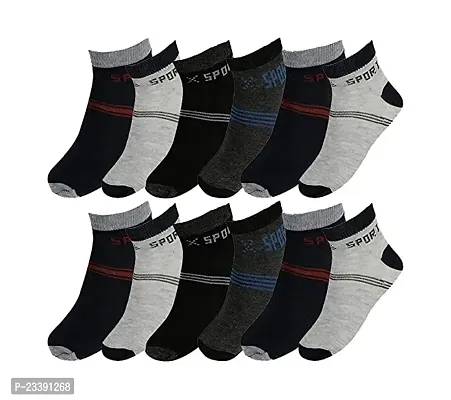 Men's and Women's Cotton Ankle Length Socks/Sport Socks (Pack of 12 Pairs, Free Size, Multicolor)-thumb0