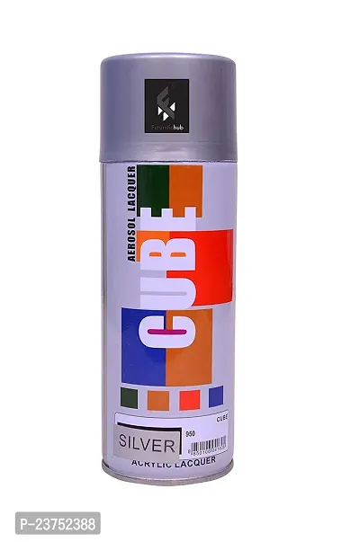 Cube Aerosol Spray Paint Can 400ml Multipurpose (SILVER)-thumb0