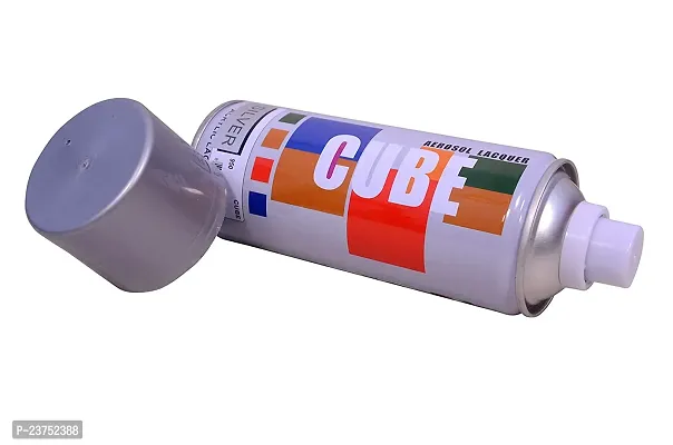 Cube Aerosol Spray Paint Can 400ml Multipurpose (SILVER)-thumb3