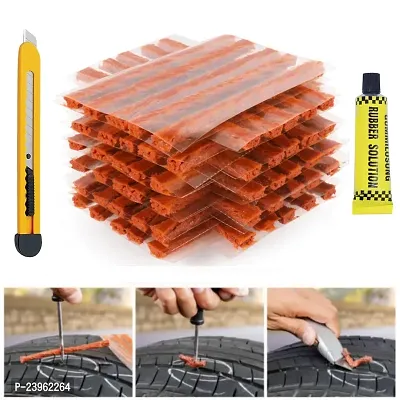 (Pack of 50 Strips,10cm) Tubeless Tyre Puncture Repair Strips,50 Puncher Repair Strips, Glue and Cutter for Car, Bike, SUV,  Motorcycle-thumb0