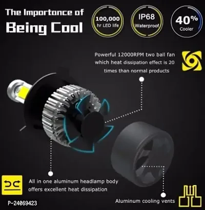 Front Headlight DC Power Bulb Geniune Universal For All Bikes, Motorcycle, Scooty, Cars H4 Fitting Driving LED Headlight Head lamp With High  Low Beam (Pack Of 2, 9-32V DC, White)-thumb4