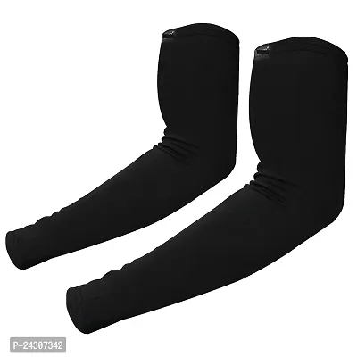 Black Color Arm Sleeves for Men and Women, UV Protection Cooling Arm Sleeves, 2-Pairs Anti-Slip Compression Sun Sleeves-thumb0