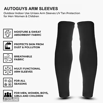 Black Color Arm Sleeves for Men and Women, UV Protection Cooling Arm Sleeves, 2-Pairs Anti-Slip Compression Sun Sleeves-thumb2