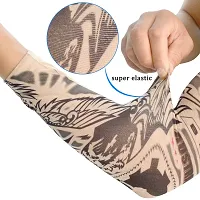 Nylon Arm Sleeve For Men  Women With Tattoo Arm Sleeves Temporary Fake Slip on Arm Protector Body Art Arm Stockings Accessories - Designs Tribal, Dragon, Skull (Free, Multicolor) Pack of 2 Pair-thumb1