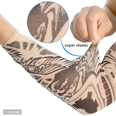 Nylon Arm Sleeve For Men  Women With Tattoo Arm Sleeves Temporary Fake Slip on Arm Protector Body Art Arm Stockings Accessories - Designs Tribal, Dragon, Skull (Free, Multicolor) Pack of 2 Pair-thumb2