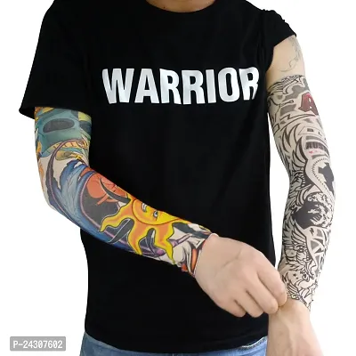 Nylon Arm Sleeve For Men  Women With Tattoo Arm Sleeves Temporary Fake Slip on Arm Protector Body Art Arm Stockings Accessories - Designs Tribal, Dragon, Skull (Free, Multicolor) Pack of 2 Pair-thumb3