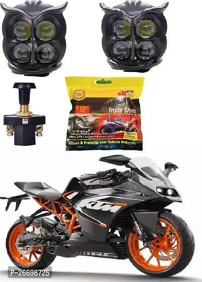 Owl LED Fog Light Yellow/White and red Devil Eye Effect 3 Colour Mode with Flashing Pattern Universal For All Bikes with push switch polish  (DC9-80V  40W, Pack of 2)