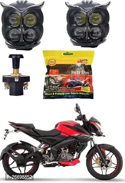 Owl LED Fog Light Yellow/White and red Devil Eye Effect 3 Colour Mode with Flashing Pattern Universal For All Bikes with push switch polish  (DC9-80V  40W, Pack of 2)-thumb0