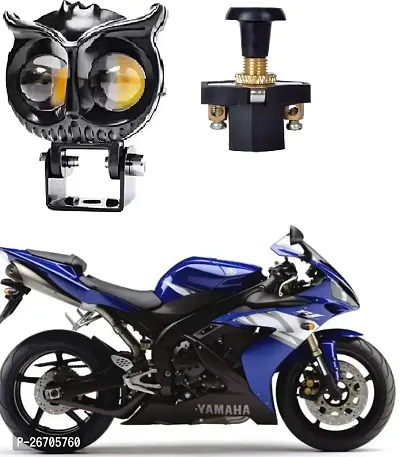 Owl Shape design motorcycle LED Fog light Fog Light 12V DC, Auxiliary Spot Projector Yellow And White Beam Off-Roading Universal for All Motorcycle with push  switch(1pcs)