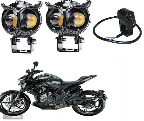 Owl Shape design motorcycle LED Fog light Fog Light 12V DC, Auxiliary Spot Projector Yellow And White Beam Off-Roading Universal for All Motorcycle with 3way switch(2pcs)-thumb0