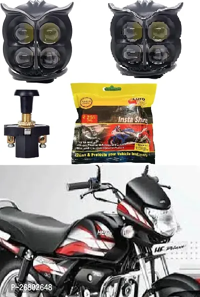 Owl LED Fog Light Yellow/White and Red Devil Eye Effect 3 Colour Mode with Flashing Pattern Universal For All Bikes with push switch and  polish  (DC9-80V  40W, Pack of 2)