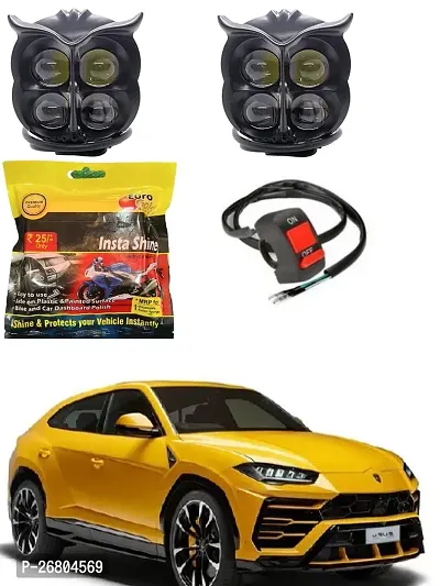 Owl LED Fog Light Yellow/White and Red Devil Eye Effect 3 Colour Mode with Flashing Pattern Universal For All Bikes with switch and polish (DC9-80V  40W, Pack of 2)-thumb0