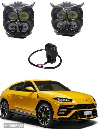 Owl LED Fog Light Yellow/White and Red Devil Eye Effect 3 Colour Mode with Flashing Pattern Universal For All Bikes with 3way switch (DC9-80V  40W, Pack of 2)-thumb0