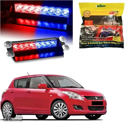 8 LED Red Blue Police Flashing Light for Universal All Cars | Flasher Light | Emergency Warning Lamp Multicolor Flash Light for Car Dash with polish (1pcs)