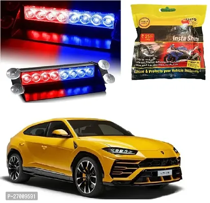 8 LED Red Blue Police Flashing Light for Universal All Cars | Flasher Light | Emergency Warning Lamp Multicolor Flash Light for Car Dash with polish (1pcs)