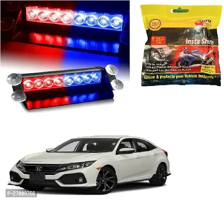 8 LED Red Blue Police Flashing Light for Universal All Cars | Flasher Light | Emergency Warning Lamp Multicolor Flash Light for Car Dash with polish (1pcs)