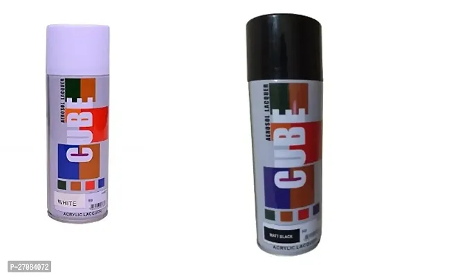Cube Aerosol Spray Paint For Bike, Car, Metal, Art And Craft 400Ml White And Matt Black Pack Of 2