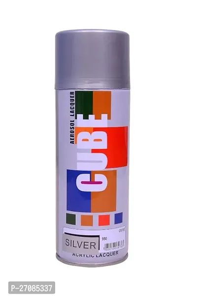 Cube Aerosol Spray Paint For Bike, Car, Metal, Art And Craft 400Ml Silver-thumb0