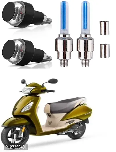 LED Light Indicator Dual Color Blinker End Plug Cap DRL Lamp for all Bikes and Blue  Yellow, 2 PCS with Tyre Led Light Rim Valve Cap Flashing With Motion Sensor Blue (Set Of 2 Pcs)