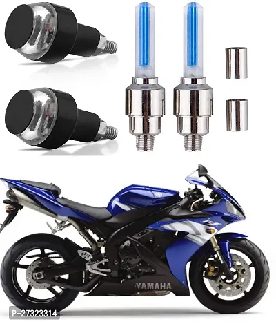 LED Light Indicator Dual Color Blinker End Plug Cap DRL Lamp for all Bikes and Blue  Yellow, 2 PCS with Tyre Led Light Rim Valve Cap Flashing With Motion Sensor Blue (Set Of 2 Pcs)